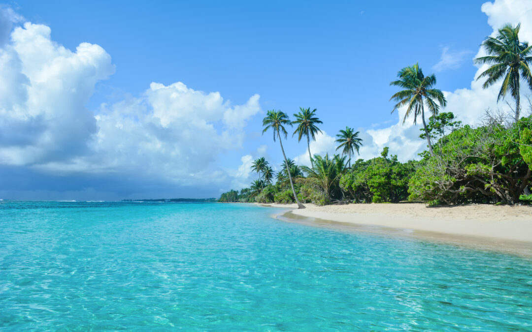 Carribean: The clouds are coming on the white Caribbean beach